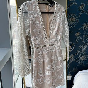 Missguided Deep V-Neck White Lace Mini Dress